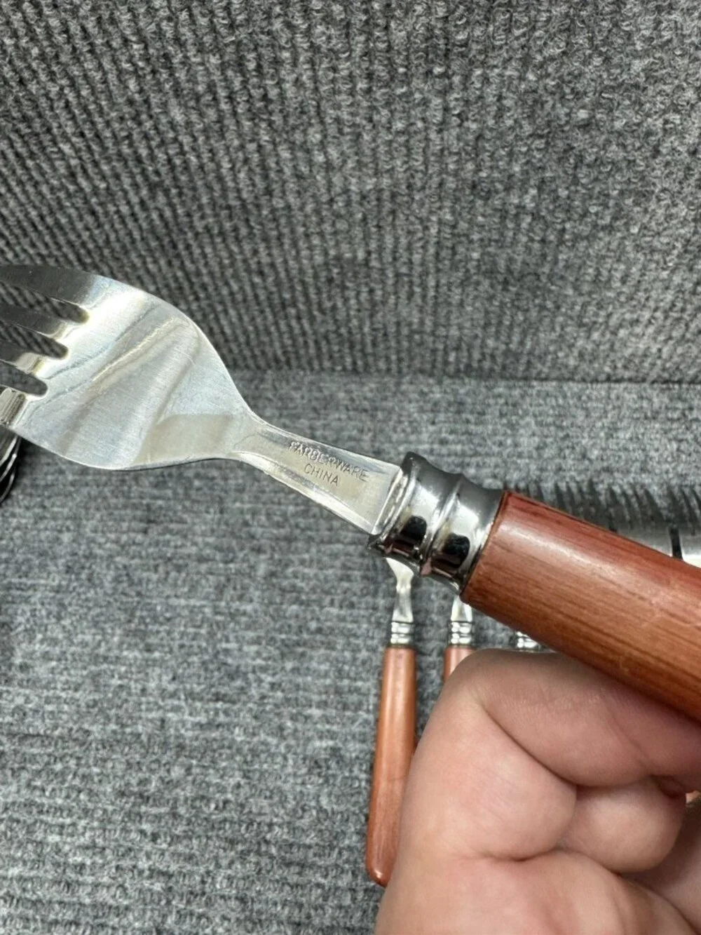 Faberware Silverware Lot Of 7 Table Forks Faux Wood Brown Handle Set Vintage